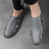 Summer Outdoor Mens Hollow Out Loafers Casual Leather Flats Breathable Slip On Business Driving Sandals Non-slip Men's Sandals
