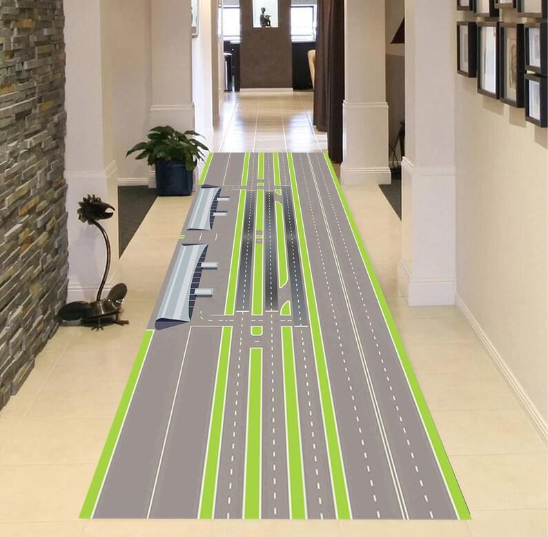 Airport Runway Design Hallway Runner Rug Non Slip Floor Mat for Living Room Bedroom Aviation Enthusiast Gift Track Pattern Rug