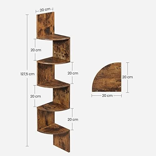 Corner Shelf, Wall Shelf, 5 Tiers, Floating Zigzag, Shelf for Kitchen, Bedroom, Living Room, Office, Rustic Brown