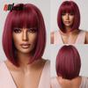 Synthetic Bob Hair Wig with Bangs Ombre Platinum Blonde Cosplay Wigs for Women Short Heat Resistant Female Daily Lolita Wavy Wig