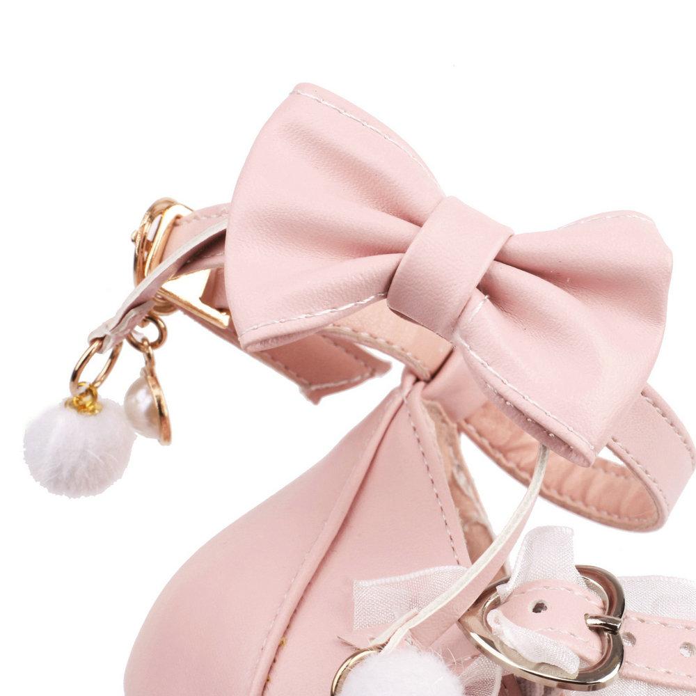 Туфли на высоком каблуке с розовыми помпонами и кружевным бантом. Фиолетовые милые девчачьи туфли на платформе в винтажном стиле. Эстетическая обувь. Туфли-лодочки для косплея принцессы Сисси.