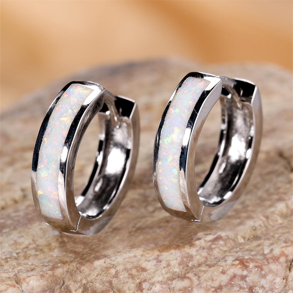 Белые Синие Опалы Классические Маленькие Круглые Серьги-Кольца для Женщин Винтажный Золотистый Цвет Свадебные Помолвочные Украшения