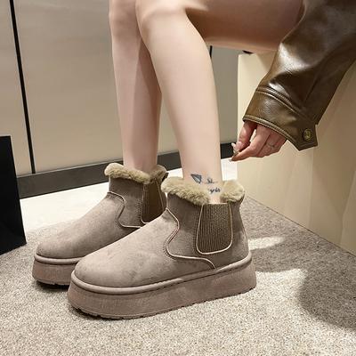 Женские зимние сапоги-дутики, новые, с круглым носком, рукавом из коровьей замши, толстой нескользящей износостойкой плоской подошвой