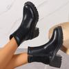 Fashion Fashion Thick High Heel Ankle Boots Woman 2024 Autumn Side Zipper PU Leather Boots Women Plus Size Black Chunky Heeled Booties