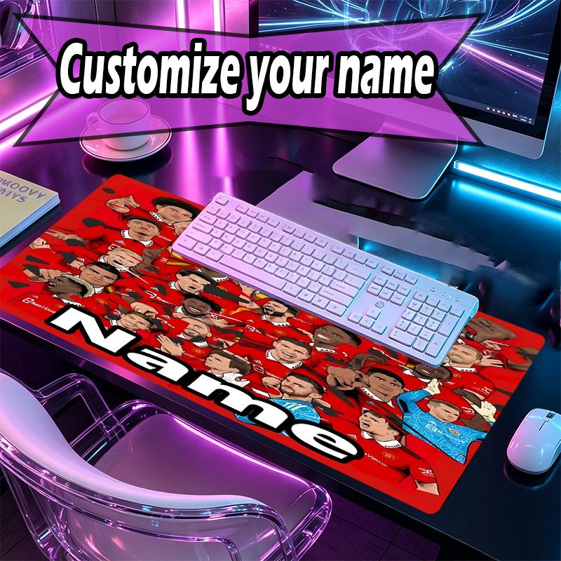 Custom Name Personalized Manchester Football F.C Pattern Mousepad, Laptop PC Desk Mat, Decorative Desk Mat for Home Keyboard Pad Gift