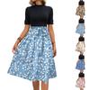Women's Fashion Casual Belt Short Sleeve Round Neck Floral Elegant Temperament Dress