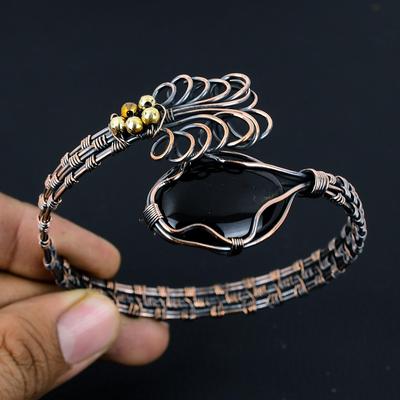 Браслет из черного оникса, Ювелирные изделия из драгоценных камней, обернутые медной проволокой 999 пробы, Браслет ручной работы на День благодарения