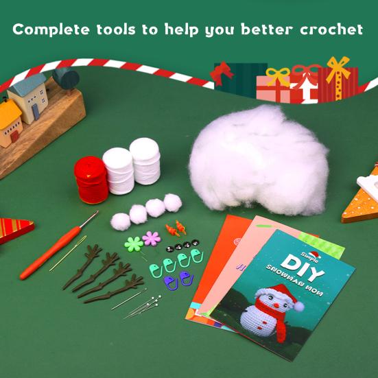 Рождественский набор для вязания крючком. Дизайн снеговика с простыми инструкциями. Улучшите навыки рук. Избавьтесь от скуки. Рождественский набор для вязания снеговика крючком.