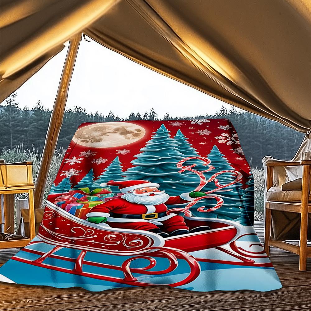 1pc Christmas Santa Claus Outdoor Flannel Blanket Soft All Season Polyester Throw , Perfect for Picnics & Travel , Picnic Accessory