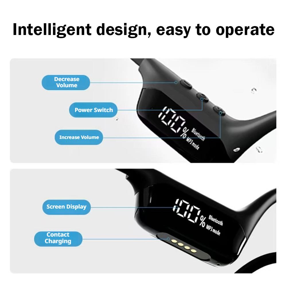 For S10 Digital Display True Bone Conduction Bluetooth Headphones Ipx8 Waterproof Swimming Earphones
