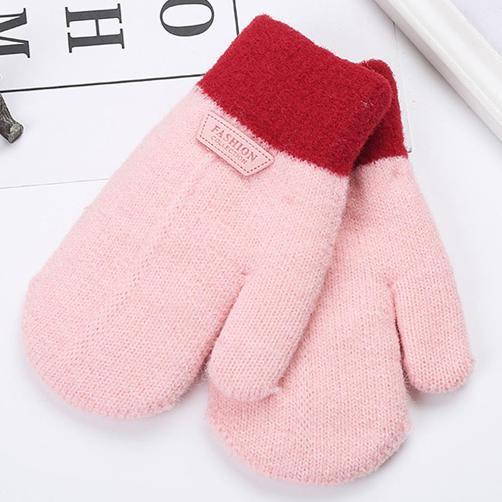 Детские двойные зимние теплые многослойные вязаные перчатки с толстыми пальцами и полной строчкой, варежки