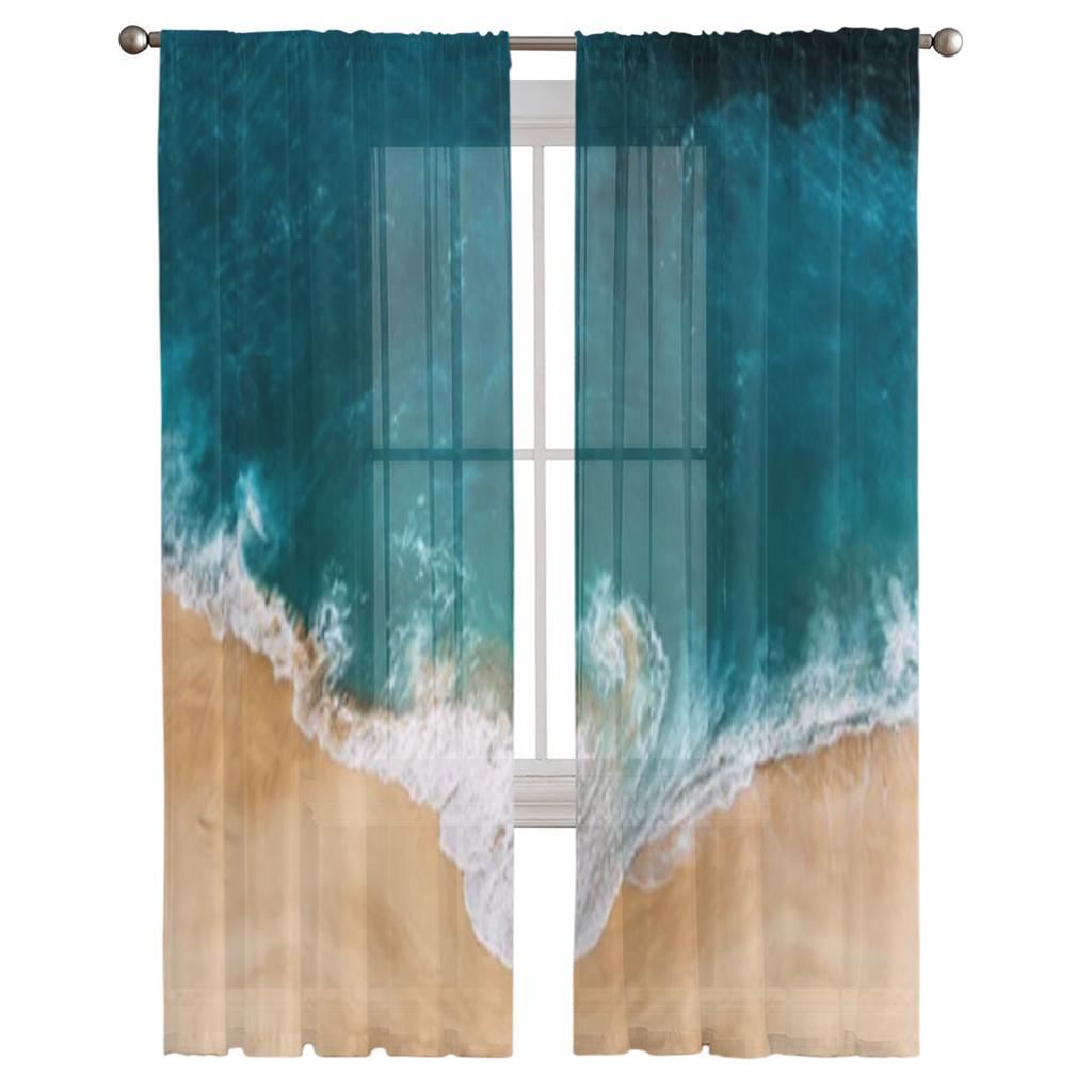 Пляж с красивым прозрачным океаном, прозрачные шторы для окна гостиной, прозрачная вуаль, тюлевая занавеска, шторы для спальни