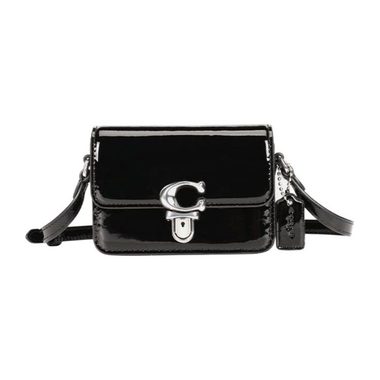 Coach Studio 12 Push Button Closure Adjustable Shoulder Strap Patent Leather Mini Crossbody Bag Women crossbody bag Black CE762-LHBLK