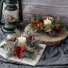 Christmas Candlestick Wreath Red Fruit Artificial Flowers Candle Ring Xmas New Year Table Decoration Candle Holder Garland