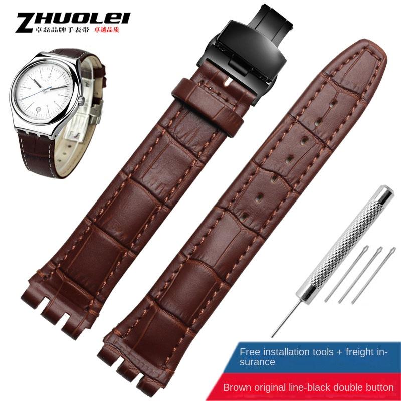 Для Swatch Оригинальный кожаный ремешок для часов 17мм19мм Ремешок для часов мужской женский ремешок Красный белый розовый синий стальная пряжка аксессуары