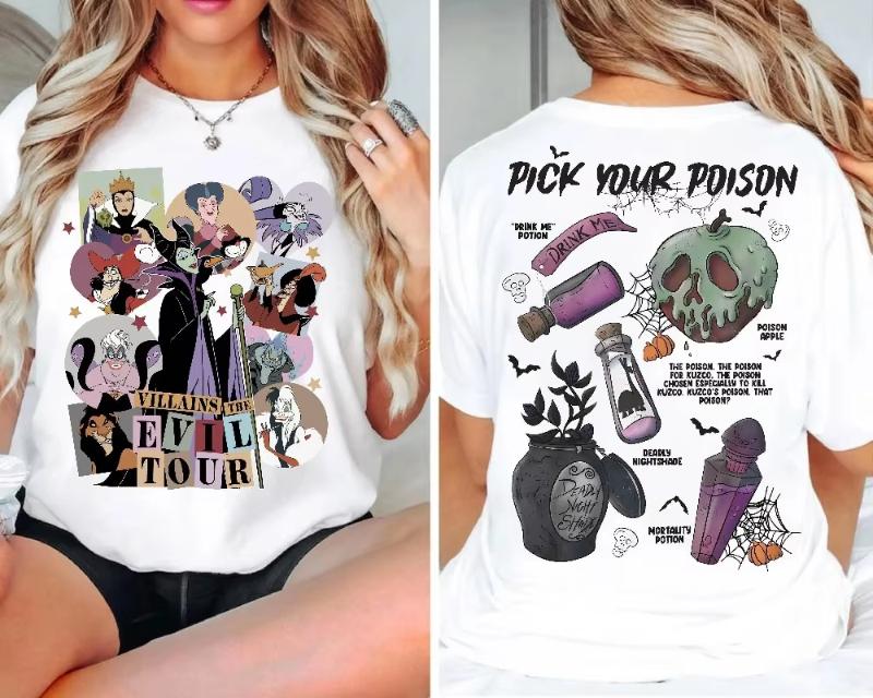 Villains Pick Your Poison Shirt Magic Kingdom TShirt Unisexficient Evil Tour Shirt Villains Shirt Unisex Women Cotton