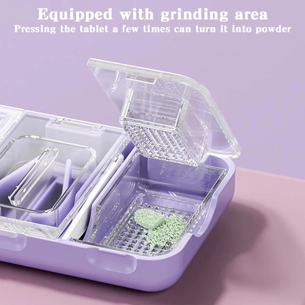 3 In 1 Pill Cutter Splitter Tiny or Small Large Pills Crusher Grinder with Powder Brush Grind Tablets Pill Carrier for Storage