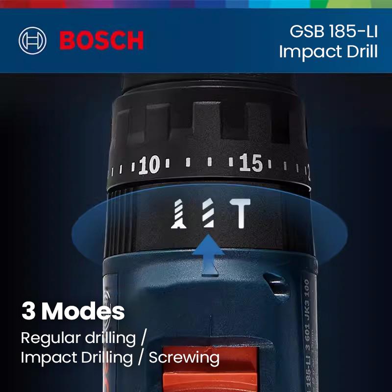 Bosch GSB 185 LI Electric Drill Профессиональная литий-ионная ударная дрель 18 В может предупреждать о низком заряде аккумулятора и неисправностях инструмента.