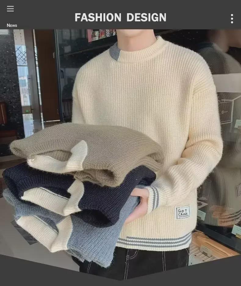 Men's Trendy Half-High Collar Sweater - Warm, Thick, Loose Fit for Autumn/Winter