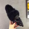 Winter Trend Rivet Fox Head Women Fluffy Single Shoes Women Pointed Belt Drill Wear Thermal Cotton Shoes Snow Boots Zapatos Muje