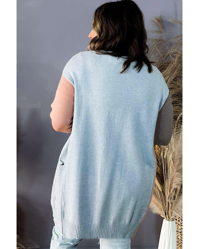 Azura Exchange Multicolor Plus Size Colorblock Pocketed Open Front Cardigan