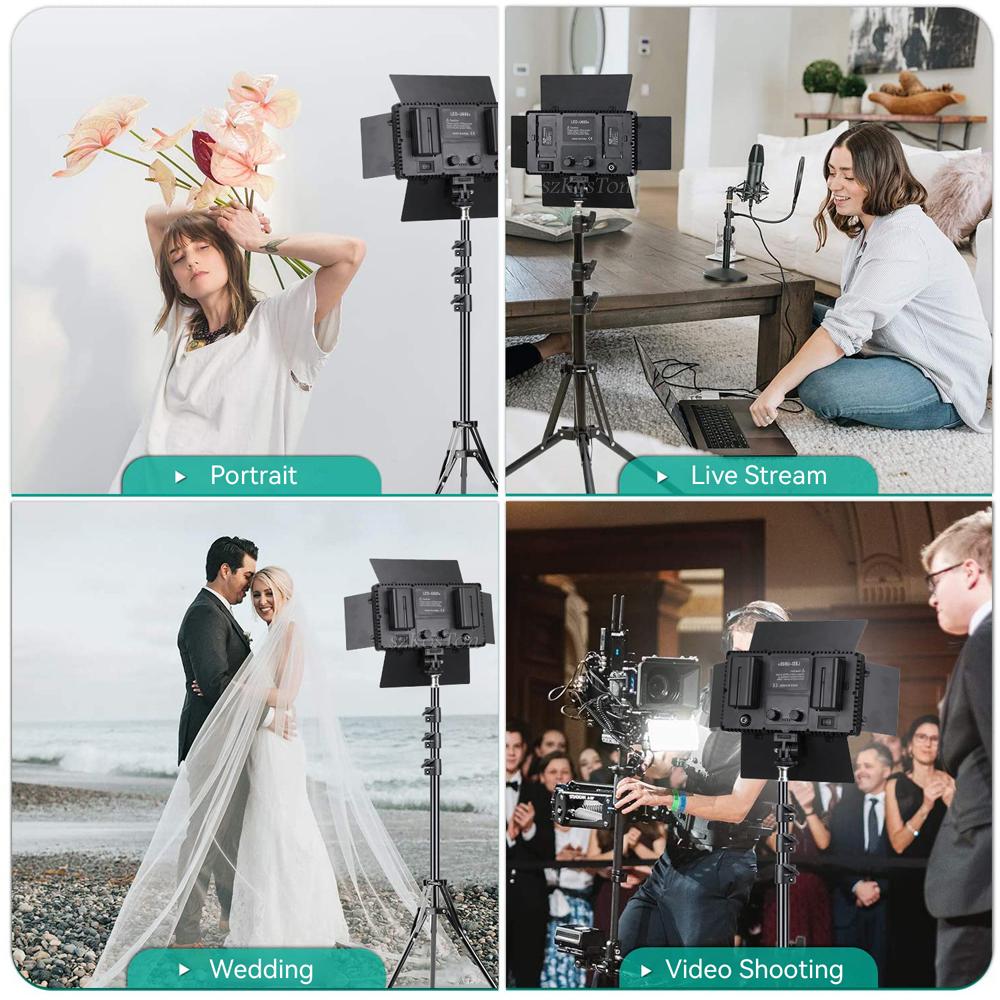 LED-600 LED Video Panel Light Photography Fill Lamp 3200-5600K Dimmable Barndoor 1/4 Inch Screw Hole For Studio Live Stream