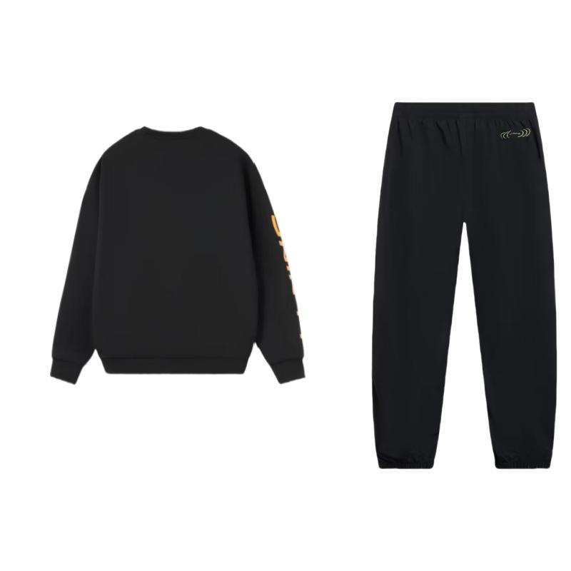 Теплый свободный свитер с круглым вырезом и логотипом Li Ning, с манжетами на талии, длинные брюки, повседневный спортивный комплект AYKT415-1+AWDRF44-1