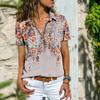 Bohemian Vintage Printed Women Short Sleeve Loose Zipper Neck T-shirt