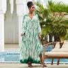 Women's Plus Size Kaftan Dress Tunic Long Maxi Kimono Caftan Green Striped Gown Nightdress Beach Party Casual Dress Q1523
