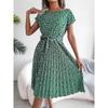 Ins Style Spring and Summer New Casual Short-sleeved Floral Large Swing Pleated Skirt European and American Women's Clothing