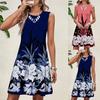 Летние женские платья без рукавов с круглым воротником, элегантные и красивые платья миди, женское цельное платье, платье с принтом