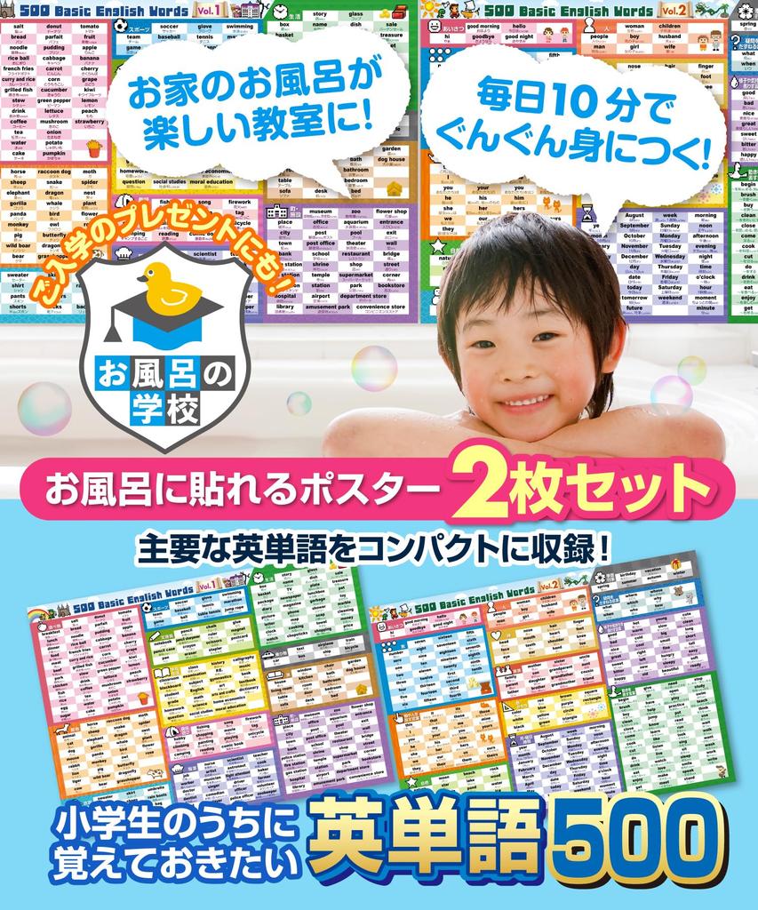 Школа во время купания: 500 английских слов для учеников начальной школы - Настенный плакат для ванной комнаты с пиксельной графикой в игровом стиле - Изучение английского, Образовательный