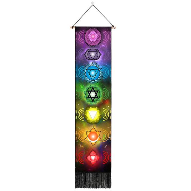 Seven Chakra Tapestry Vertical Wall Hanging Tree of Life Tapestry Tassel Yoga Meditation Tapestry for Bedroom Living Decoration