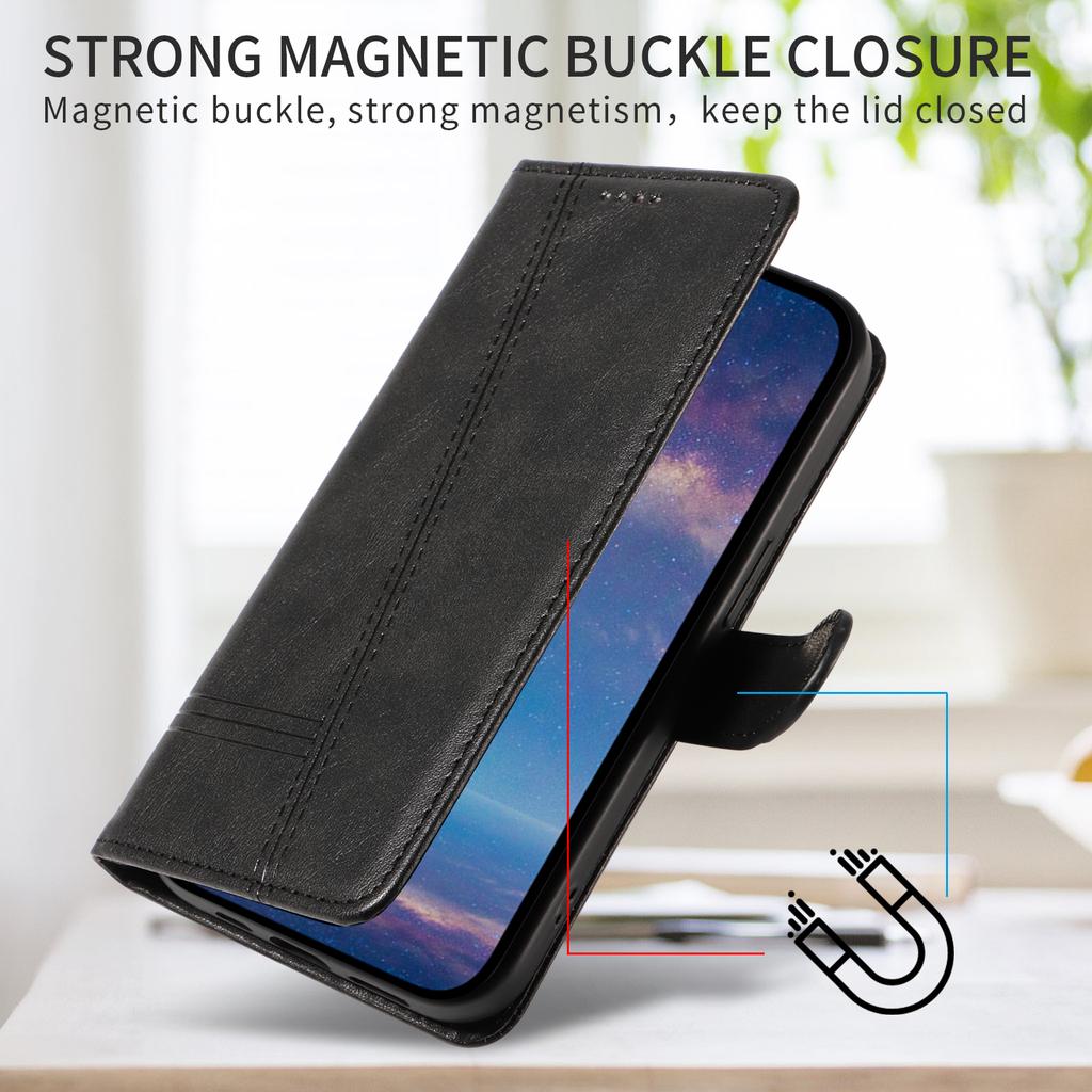Для Oppo Reno14 5G (Китай)/Oppo Reno14 F 5G/Oppo Reno14 5G (Глобальный) Кошелек-чехол Т-образные линии Кожаный чехол для телефона Подставка - Черный