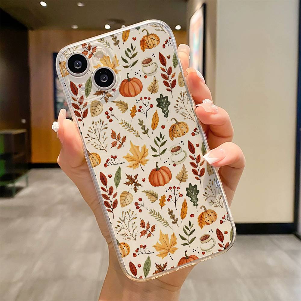 Осенние Листья Тыква Чехол для Телефона Для iPhone 17 16e 16 15 14 13 12 11mini Pro Max X XR XSMAX 8 7 Air Plus Мягкий Чехол