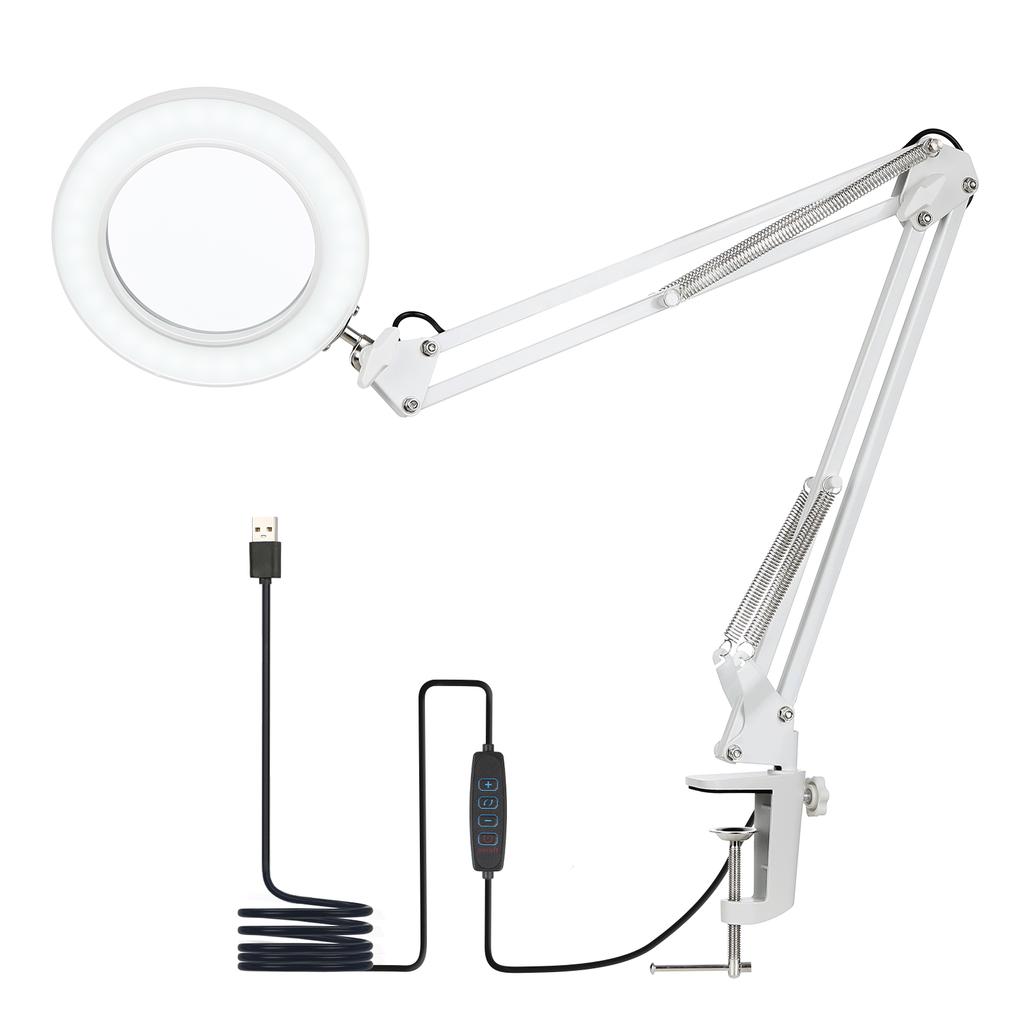 Tomshine Flexible Clamp-on Table Lamp with 8x Magnifier Swing Arm Dimmable LEDs Desk Light 3 Color