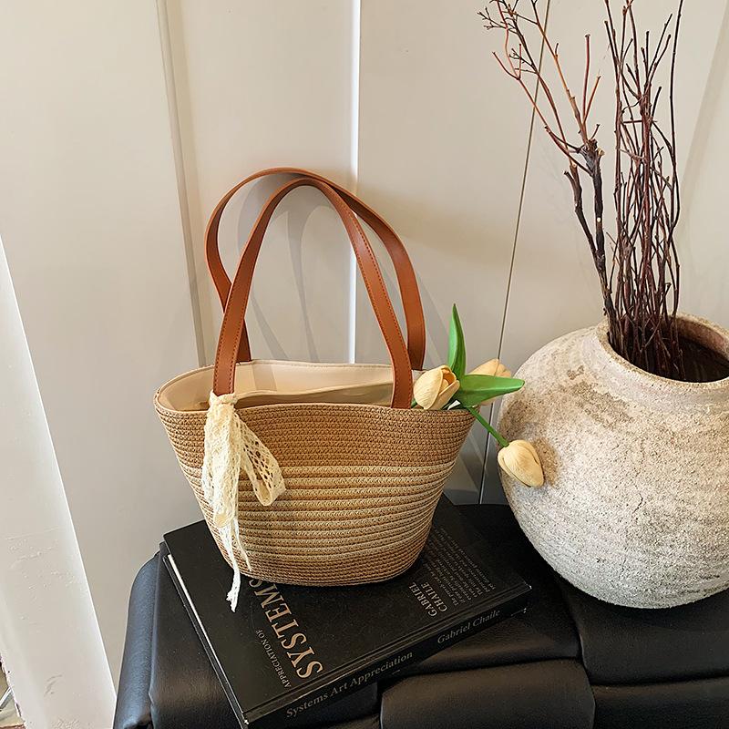 Jane Fashion Сумка на плечо Женская 2025 Плетеная Пляжная Сумка-ведро для отпуска