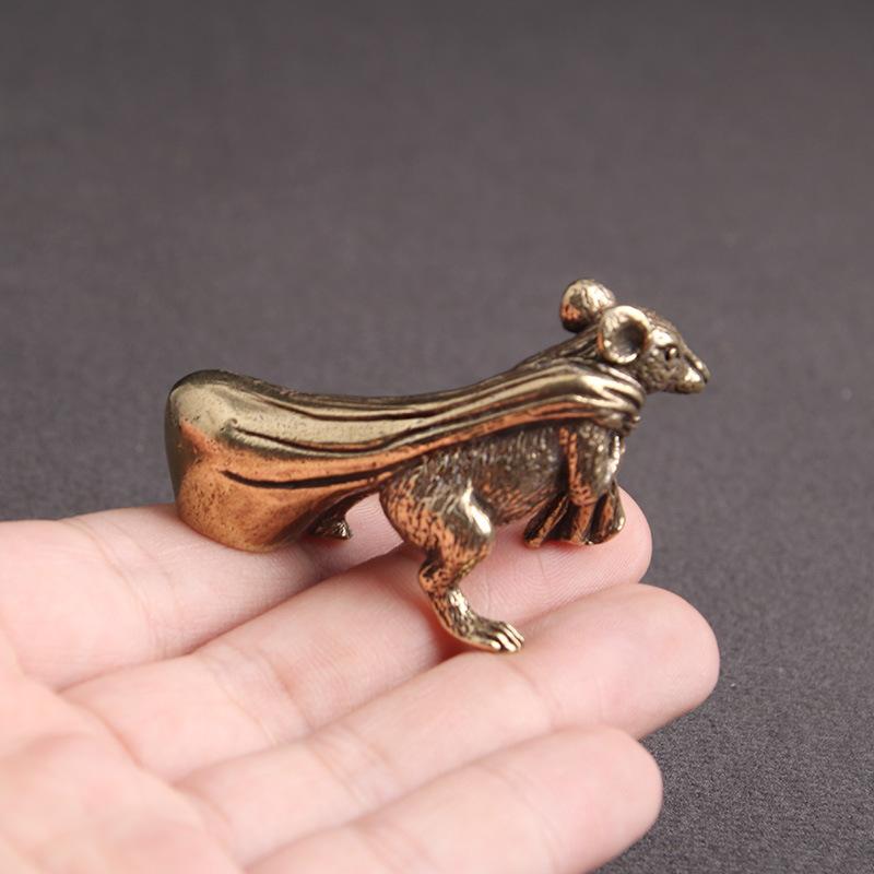 Чистая медь Lucky Mouse Фигурки настольные украшения Домашнее украшение Латунные миниатюры животных Офисный декор Поделки Чай Подарки для домашних животных