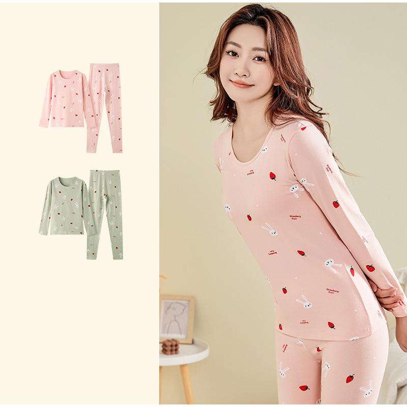 Осенне-зимний хлопковый цветочный женский термобелье с принтом, тонкий теплый костюм