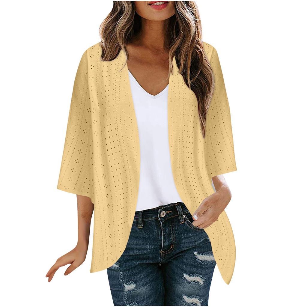 Women's Fashion Casual Seven Split Sleeve Solid Color Cardigan Jacket