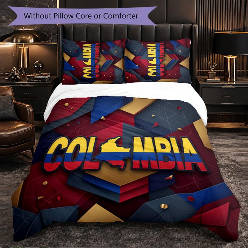 Colombia Football Pattern 3 Pieces Bedding Set Soft Microfiber Duvet Cover with Pillow Cases for Bedroom