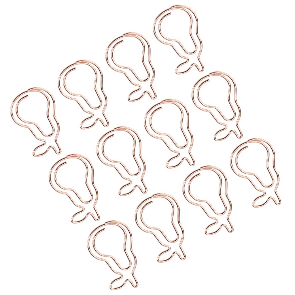 12pcs Professional Cute Pear Shaped Paper Clip Document Organizing Paper Clip (Rose Gold)