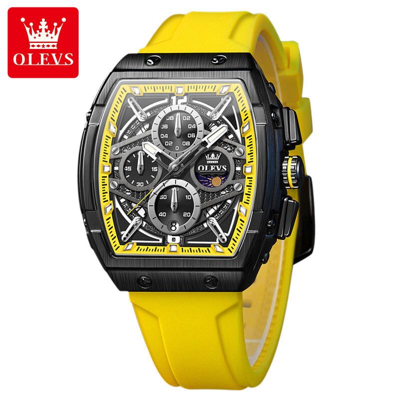 Men's Watches Hollowed Quartz Wristwatch Silicone Strap Tonneau Large Dial Design Waterproof Luminous Watch
