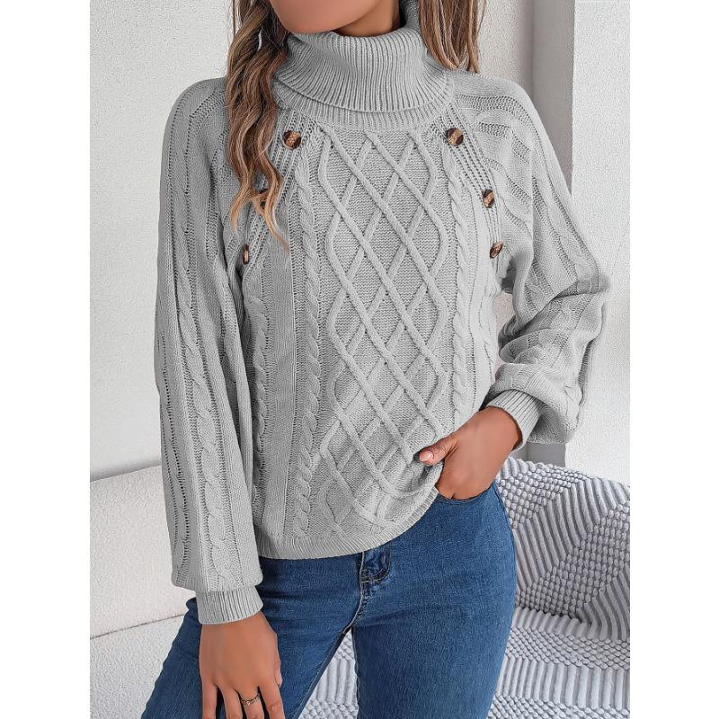 DAFIFY Women's Fashion Casual Fall Winter Solid Color Print Long Sleeve High Neck Sweaters