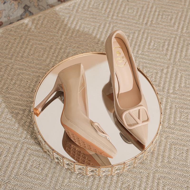 Туфли-лодочки на высоком каблуке с V-образным вырезом, женские водонепроницаемые, с острым носком, на тонком каблуке, с открытым верхом, одинарные туфли, элегантный темперамент, универсальная женская обувь