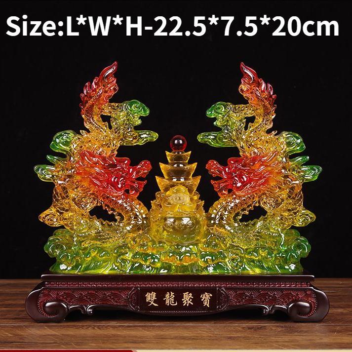 Двойной дракон Чжаоцай Фэншуй, горшок с сокровищами, приносит богатство, украшение в виде зеленого дракона, украшение для гостиной, офиса