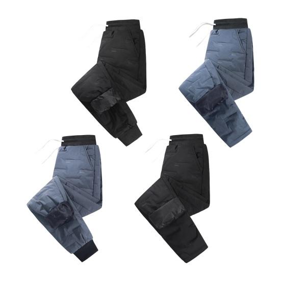 Зимние мужские брюки с толстой подкладкой, эластичный пояс на шнурке, резинка на щиколотке, гладкая поверхность, однотонные теплые спортивные рабочие брюки для путешествий