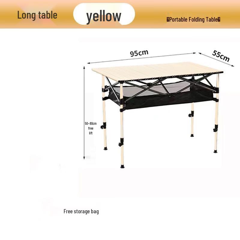 Portable 95cm Adjustable Camping Picnic Table with Storage Net