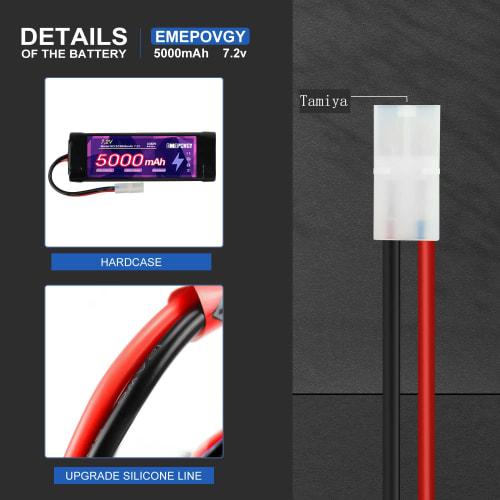 7.2V Nickel-Metal Hydride Battery, 5000mAh High-Capacity, with Tamiya Plug, Compatible with a Wide Range of RC Cars and Trucks, CE, RoHS, MSDS, and UN