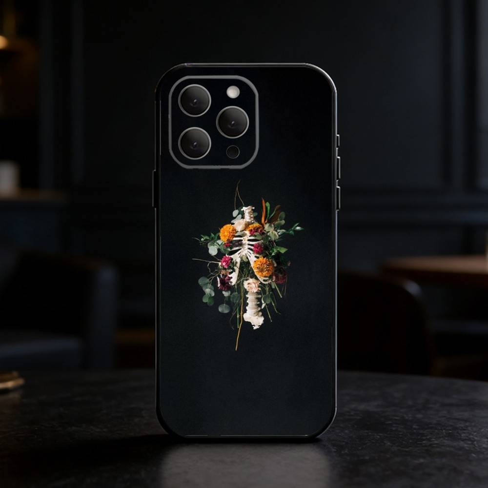 Чехол-скелет для телефона iPhone 17,16,15,14,13,12,11 Plus,Pro Max,SE4 Мягкий силикон Черный чехол